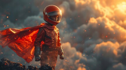 A superhero at a construction site supervising while levitating materials - obrazy, fototapety, plakaty