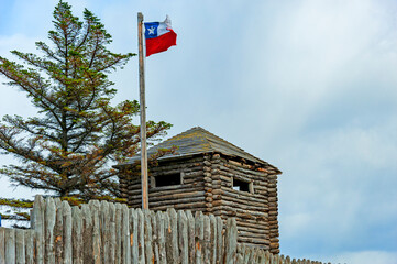 Fort Bulnes  near Punta Arenas, the first Chilean settlement on the Strait of Magellan. Bulnes was built in 1843  to protect Southern Chile and the Strait of Magellan from claims by other countries.  