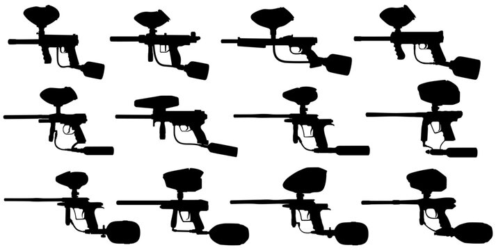 Set collections paintball marker guns black silhouette icon vector illustration