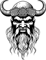 Viking Warrior Man Strong Mascot Face in Helmet