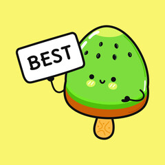 Cute Ice cream with poster best. Vector hand drawn cartoon kawaii character illustration icon. Isolated on yellow background. Ice cream think concept