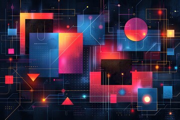 Blue background with geometric shapes and lines, a blue gradient