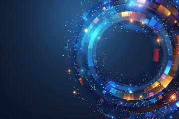 A blue circle with a lot of colorful dots and lines