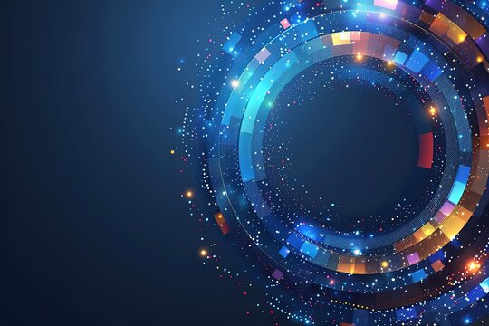 A blue circle with a lot of colorful dots and lines - Powered by Adobe