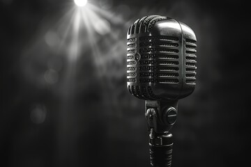 A microphone is lit up by a spotlight