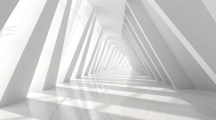 Futuristic White Corridor with Geometric Structure. Perfect for Modern Design Concepts. Minimalist and Clean. Abstract Architecture. AI