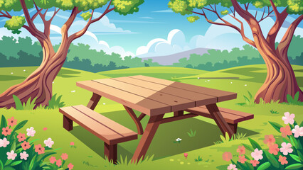 empty-wooden-table-in-spring-garden-blurred-backgr