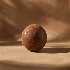 Single chocolate truffle with a shadow on a soft background