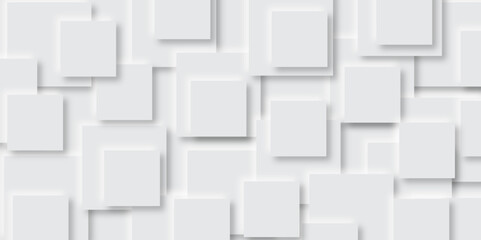 Abstract grey square shape with futuristic concept background. White abstract geometric background with paper squares in bright light with shadows. Blank business cards on white background template.