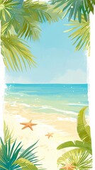 Fototapeta na wymiar Beach party invitation clipart with a palm tree border