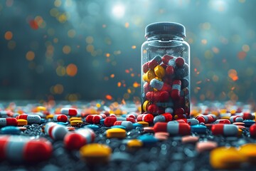 Colorful Pills in Glass Jar - obrazy, fototapety, plakaty