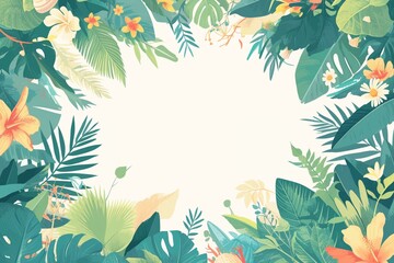 Seashell clipart framed by tropical foliage - obrazy, fototapety, plakaty