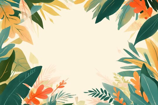 Seashell clipart framed by tropical foliage