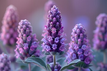 Obraz premium Close-Up of a Bunch of Purple Flowers