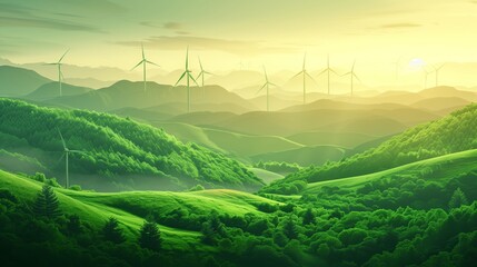 Green energy banner environmental protection, renewable, sustainable energy sources concept