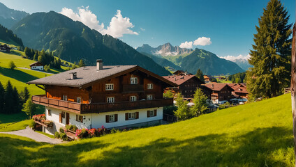 Fototapeta na wymiar Beautiful view of Alpbach Austria, summer environment