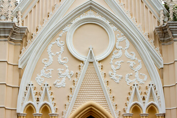Beautiful Carving Pattern On The Wall Of A Catholic Chapel.