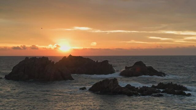 Sunrise at the rocky coastline of the Mediterranean Sea (Costa Brava, Spain)