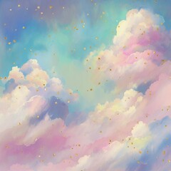 Fluffy clouds with glimmering stars - obrazy, fototapety, plakaty