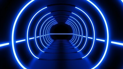Futuristic blue Neon Portal in the Dark