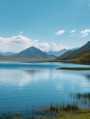 Sailimu Lake scenery in Xinjiang, China,created with Generative AI tecnology.