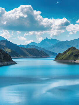 Sailimu Lake scenery in Xinjiang, China,created with Generative AI tecnology.