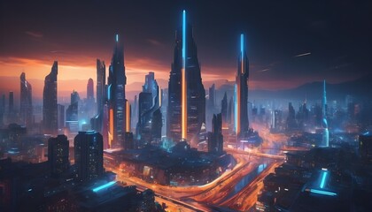 Cyber futuristic city   - obrazy, fototapety, plakaty