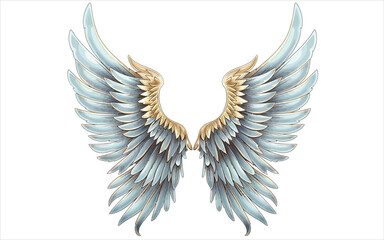 Creative hand-drawn angel wings material, vector illustration, white background.
