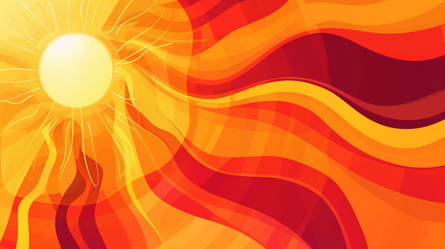 heat stroke captured as a minimalist 3D art, creative background that plays with shadows and light to convey warmth,