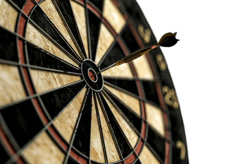 Perfect Strike: Dart Piercing the Bullseye. White or PNG Transparent Background.