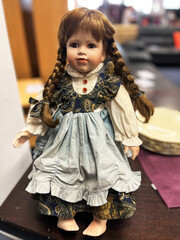 Images of a doll of a woman dressed in a beautiful dress.