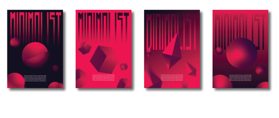 3D Cubes and Balls, polygons minimal poster design. red abstract cover design with 3D shapes Modern wallpaper design for social media, cover, brochure, template