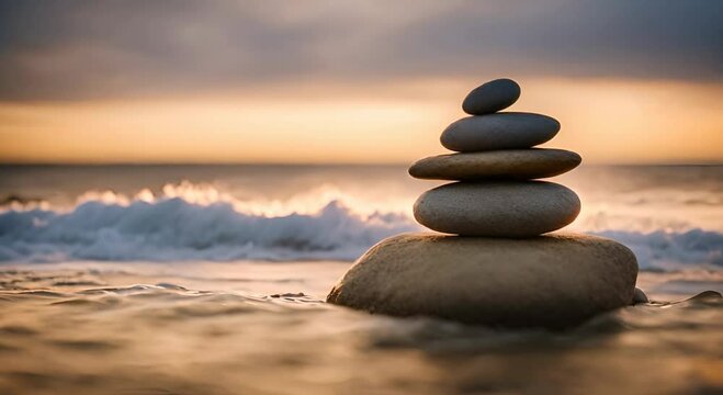 Tranquil Coastal Shorelines, Zen Stones Forming Beautiful Stacks