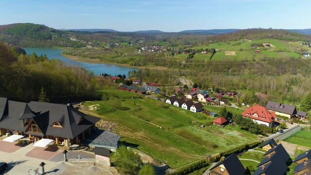 Houses On A Hill In Solina Bieszczady Aerial Poland