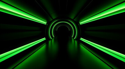 Futuristic green Neon Portal in the Dark