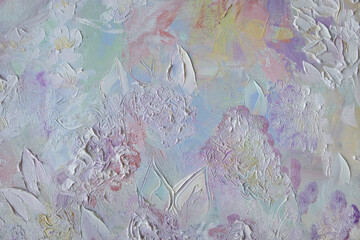 White lilac background. Gentle pastel color painting. Original fine art artwork.