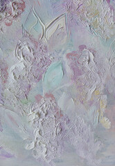 White lilac flowers background. Gentle pastel color painting. Vertical wallpaper.