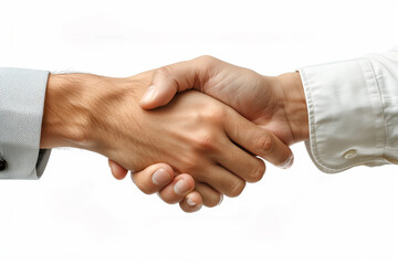 Close-up view, two businessmen shake hands, cooperate, hold hands.
