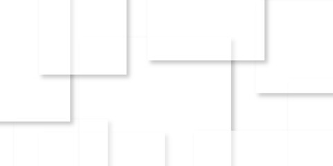 Abstract design with white transparent material in triangle and square shapes on white background. Square in bright light with paper texture.Modern and creative design with different size white boxes.