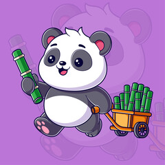 Cute pandas carry a lot of bamboo