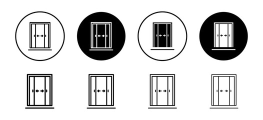 Sliding door open and close automatic icon. airport electronic double facade entrance gate with sensor symbol