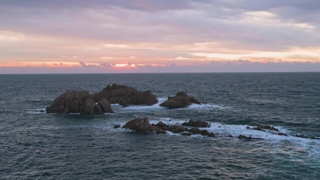 Sunrise at the rocky coastline of the Mediterranean Sea (Costa Brava, Spain)