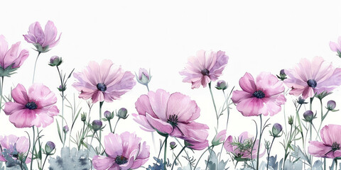 Beautiful watercolor painting of delicate pink poppies on a clean white background