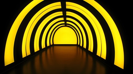 Futuristic light yellow Neon Portal in the Dark