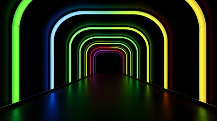 Futuristic colorful Neon Portal in the Dark