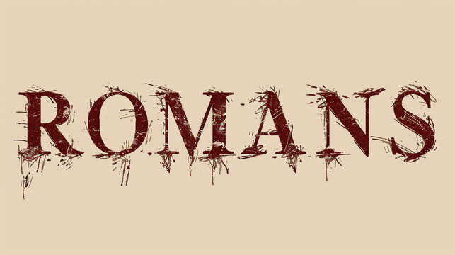 "ROMANS" in a justifying maroon symbolizing the books themes of salvation and faith
