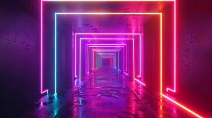 Neon lights futuristic abstract background, glowing laser, night club stage and gaming style concept
