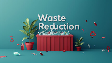 "Waste Reduction" in a bold conservation red styled with impactful and clear Goudy-inspired typography