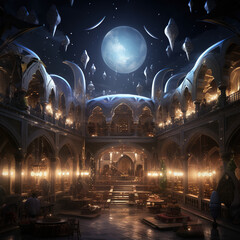 a man sitting in a mosque with the sun shining through the windows