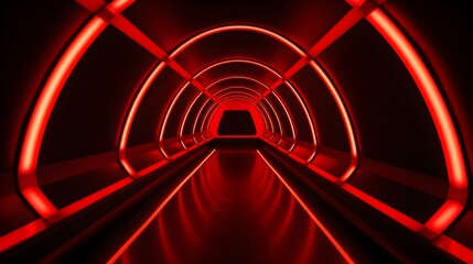 Futuristic red Neon Portal in the Dark